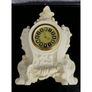 Vintage Mercedes Table Clock Germany Porcelain‎ Ornate Desk Shelf Decor Mantle